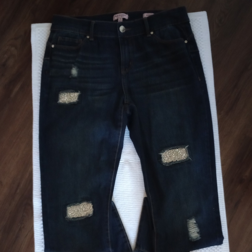 Juicy Couture Skinny Jeans Distressed Dark Wash Rhinestone Embellished, Size 10